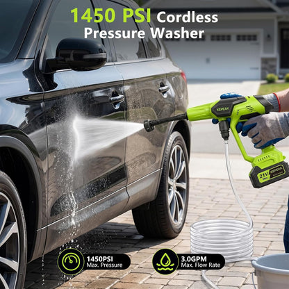 Cordless Pressure Washer – 1450 PSI Portable Power Cleaner with 6-in-1 Nozzle