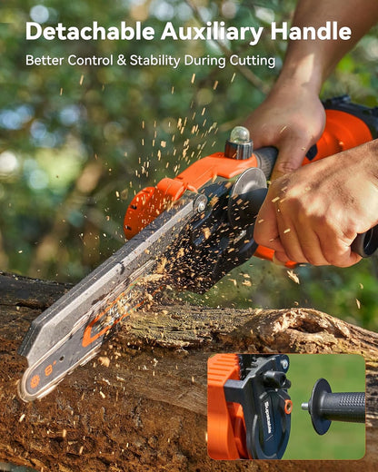 Cordless Mini Chainsaw – 6" & 8" Brushless Electric Chainsaw with 2 Batteries