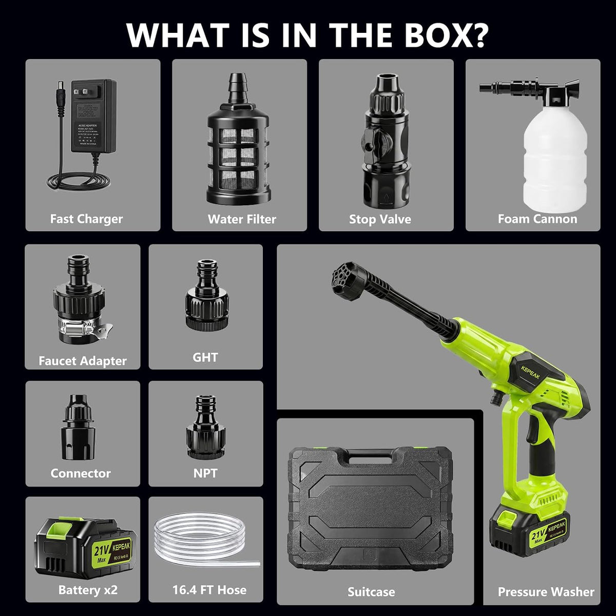 Cordless Pressure Washer – 1450 PSI Portable Power Cleaner with 6-in-1 Nozzle