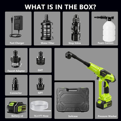 Cordless Pressure Washer – 1450 PSI Portable Power Cleaner with 6-in-1 Nozzle