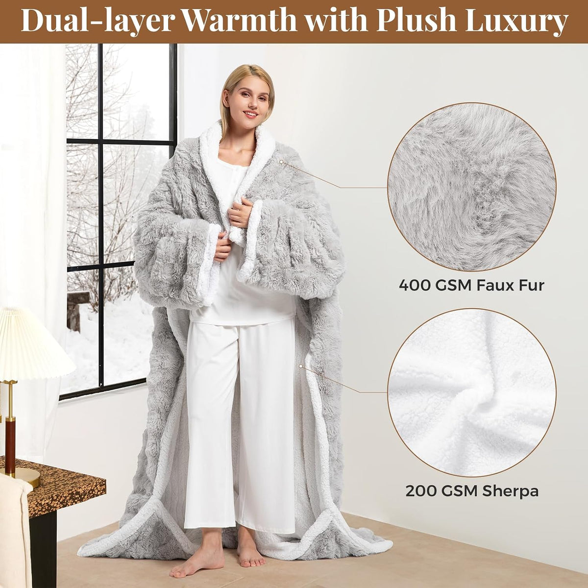 Wearable Heated Blanket with Sleeves & Foot Pockets