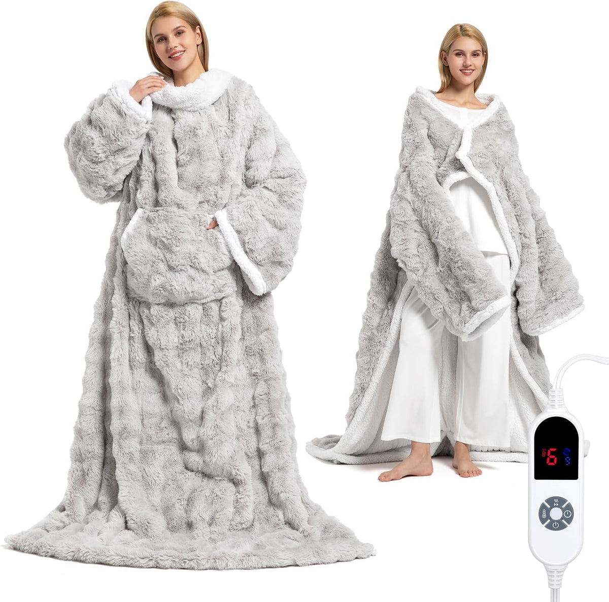 Wearable Heated Blanket with Sleeves & Foot Pockets