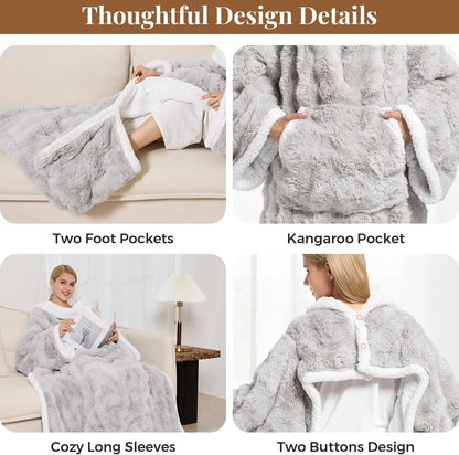Wearable Heated Blanket with Sleeves & Foot Pockets