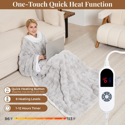 Wearable Heated Blanket with Sleeves & Foot Pockets