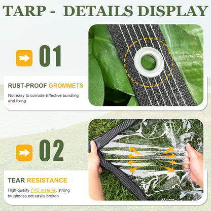 Heavy-Duty Clear Tarp with Grommets – Waterproof 14 Mil Transparent PVC
