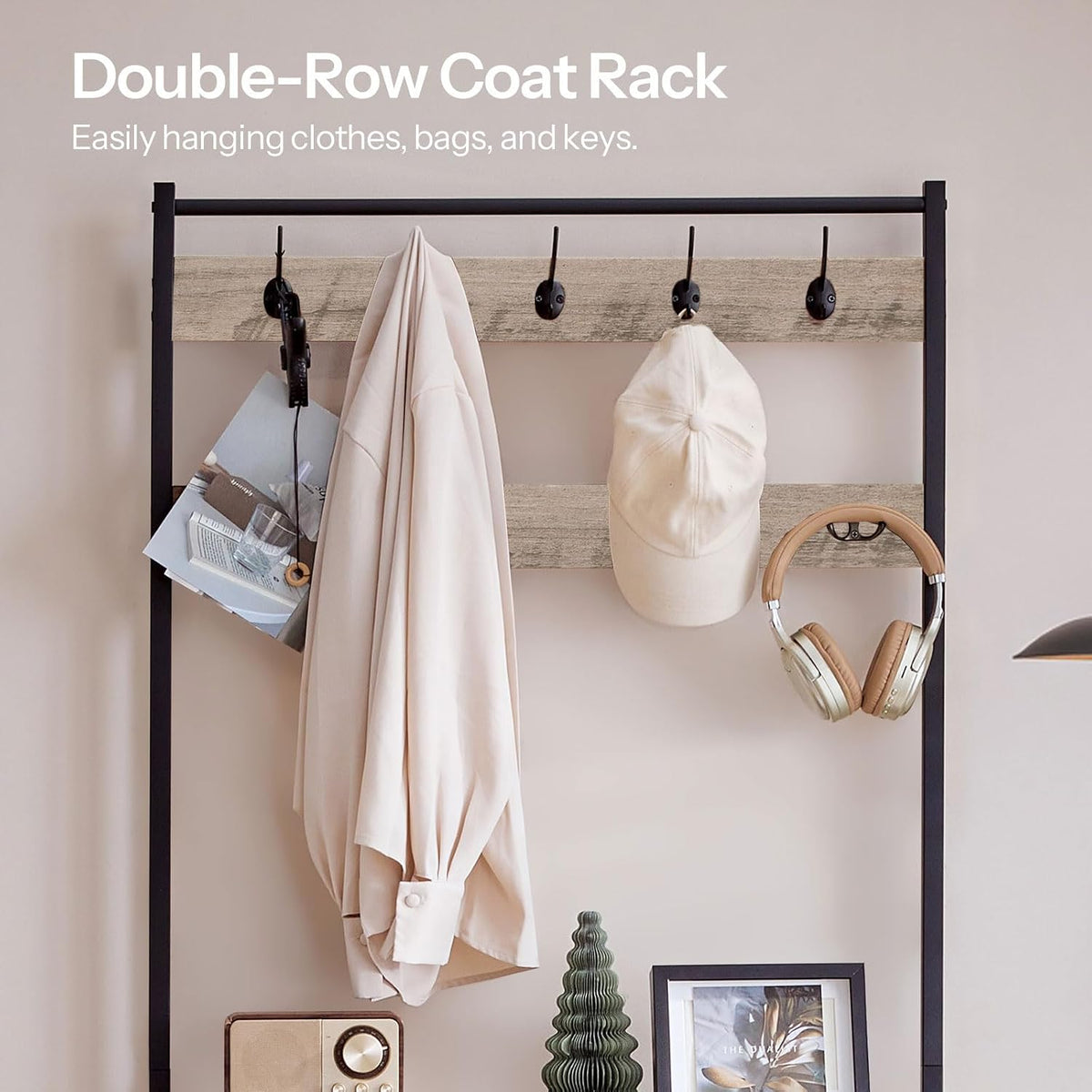 Entryway Hall Tree with Shoe Bench, Coat Hooks & 5-Tier Shoe Rack –