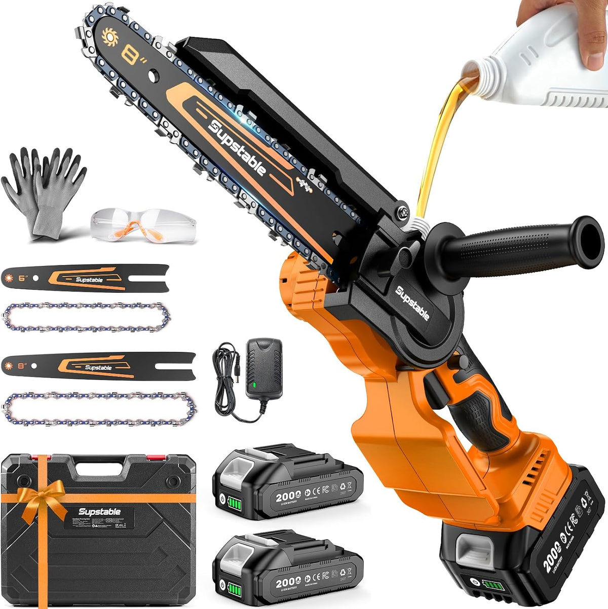 Cordless Mini Chainsaw – 6" & 8" Brushless Electric Chainsaw with 2 Batteries