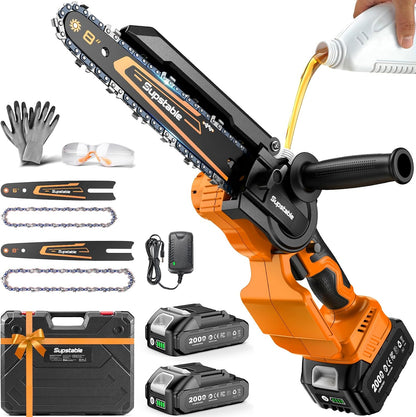 Cordless Mini Chainsaw – 6" & 8" Brushless Electric Chainsaw with 2 Batteries